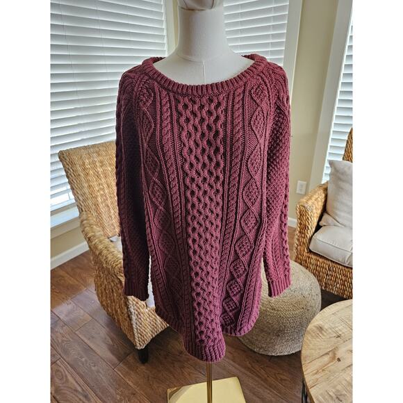 L.L Bean Fisherman Cable-Knit Tunic Sweater Women's Size Large P Side Zippers - Picture 1 of 11